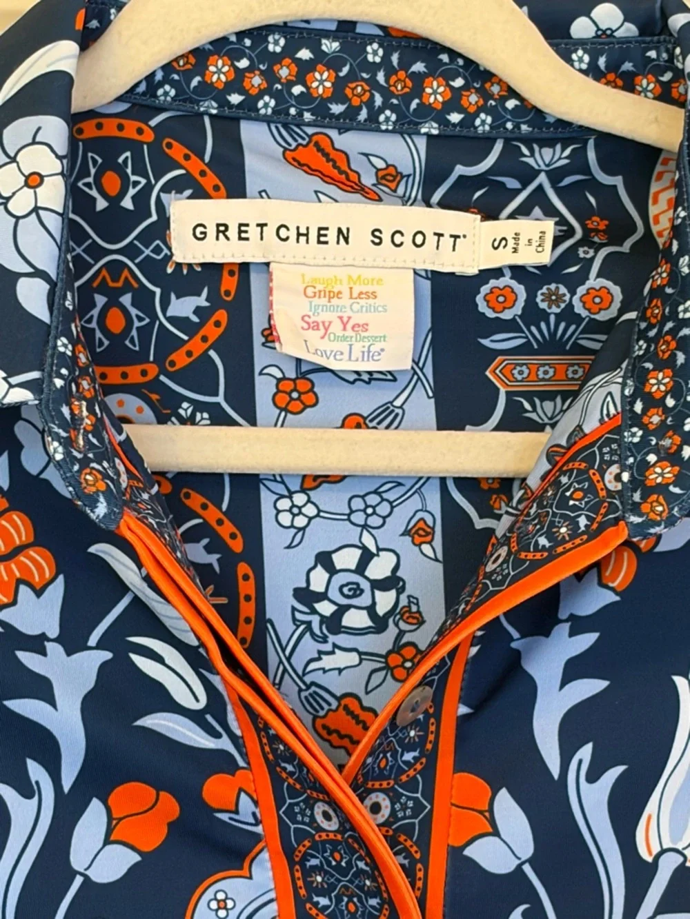 Gretchen Scott Navy Floral Popover with Orange Trim - Picture 3 of 5